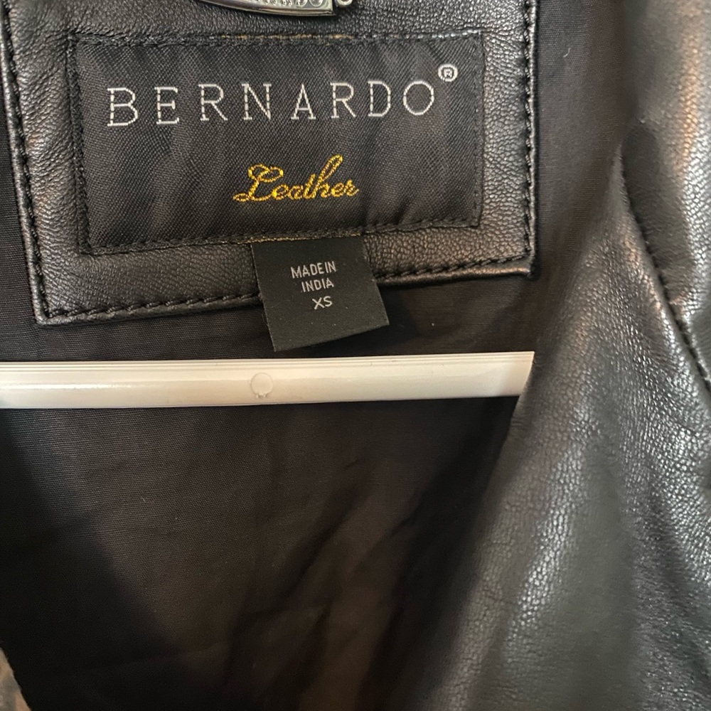 bernardo black leather jacket with brown accents